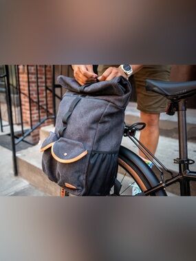 Classic Gray Roll-Top Backpack with Tan Trim